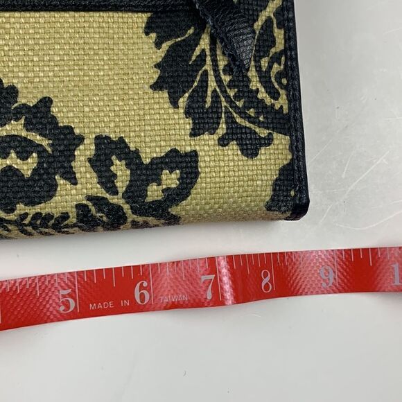 Spartina Daufuskie Island Black Leather & Tan Linen Clutch Wallet - Picture 7 of 8